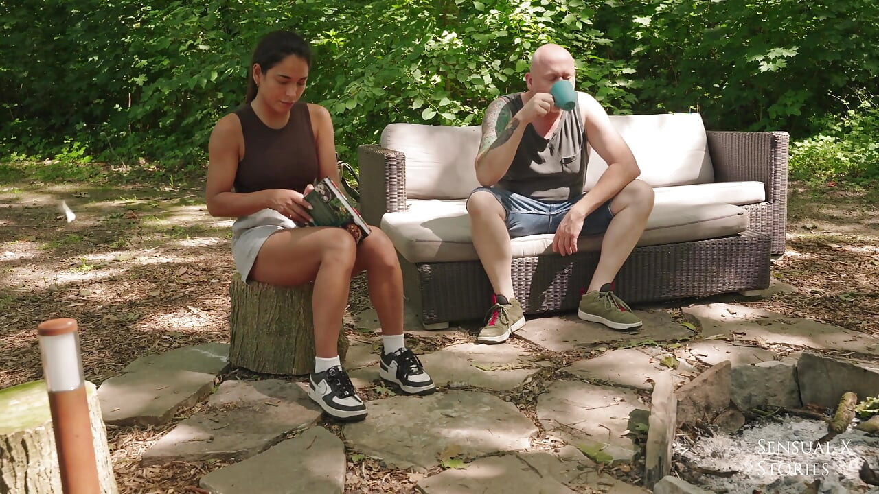 Brazilian Latina Engages in Passionate Sex with Old Man at the Campfire Outdoor