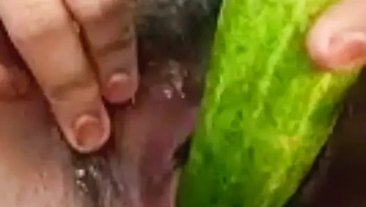 Teen college girl masterbating using cucumber