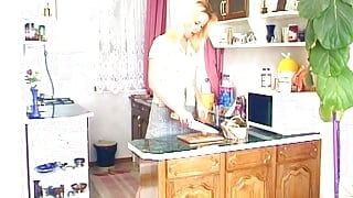 Hot blonde lady from Germany adores vegetables and a hard cock in her muff