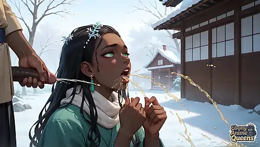 Ebony, Horny, Slutty, dan Messy untuk pertama kalinya di Desa Salju.