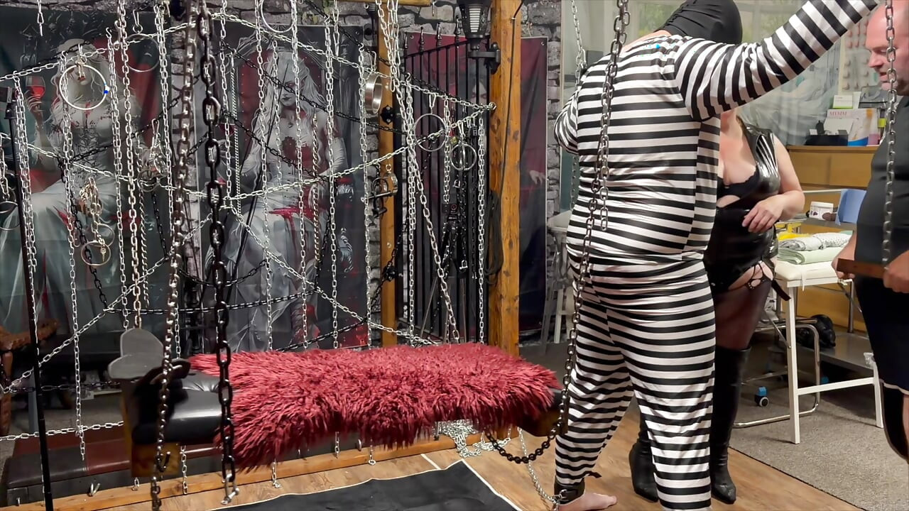 Part 1:- Lanista Bear & Domina Satana takes Well-Hung in the dungeon for the first time.