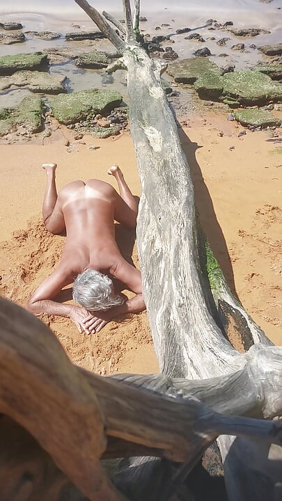 Ladysilva on the beach naked showing off her tanned sexy ass