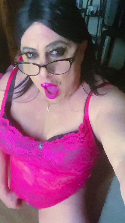 Krissy Sweets 🍭 stroking her she cock in pink lingerie shooting hot cum all over her pretty little feet | Clip 1