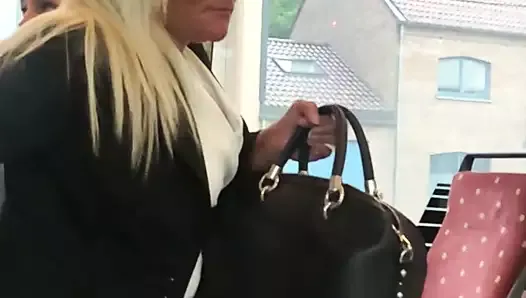 sexy blond mature in the bus in Belgium