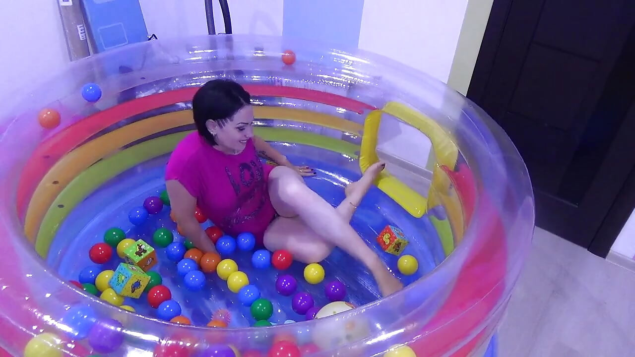 Pussy play in baby inflatable trampoline!!