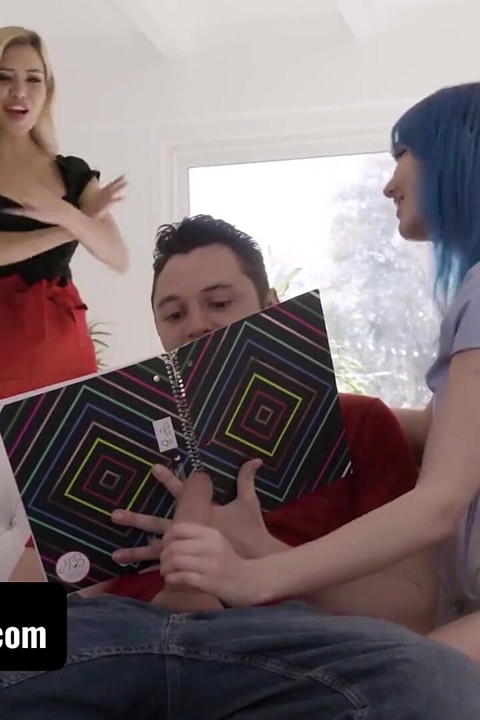 Passionate Blue Haired Teen Slut Seduces and Fucks Her Step Brother While Studying - Family Strokes