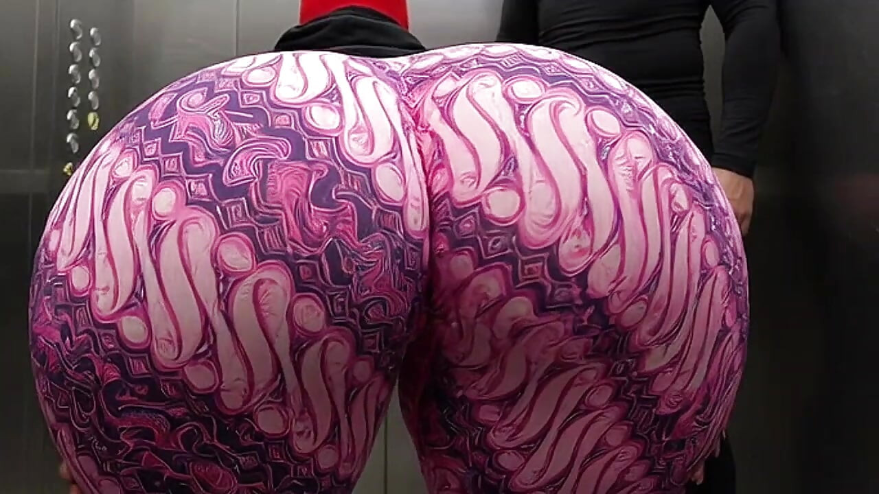 Big Ass Aunt in Tight Indigo Leggings Observed from Behind