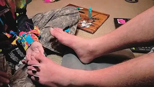 Melody Gives Her Master a Pedicure