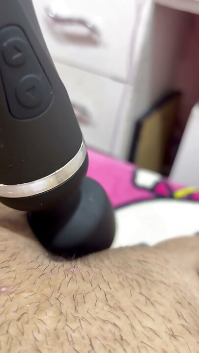 Hot mom plays with her vibrator in her delicious hairy pussy