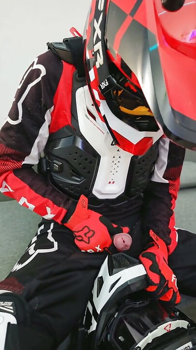 Naughty Biker Cums on Mx Helmet