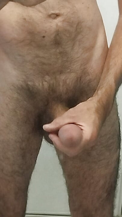 Hairy amateur solo masturbation - Hard uncut cock close up"