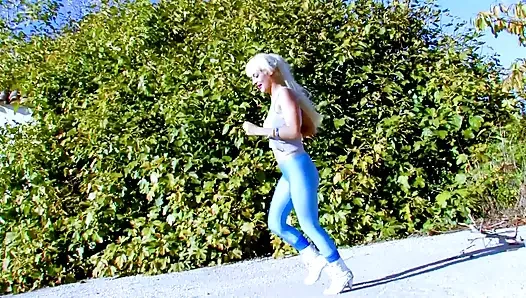 blonde bitch sucks cock and fucks after sport