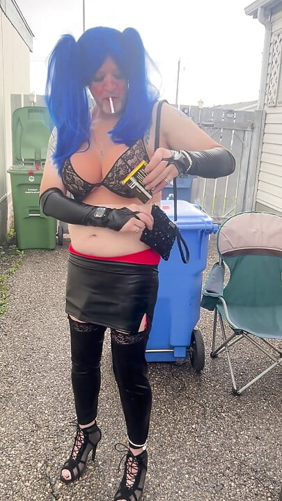 Pigtails Crossdresser Smoking, Riding Dildos, & Drinking own Cum POV