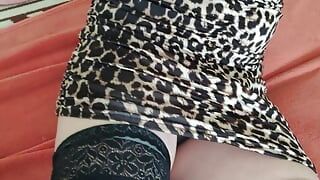 My sexy nylon legs, high heels and leopard dress