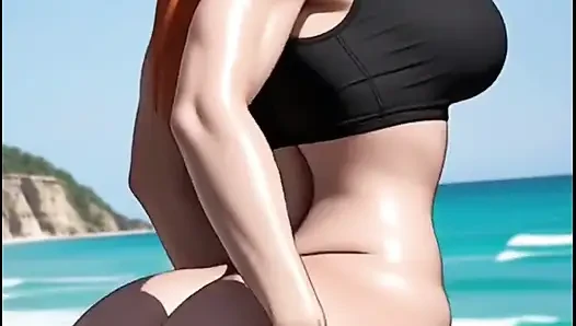 Huge Ass Bounce on Beach, Ai Animation