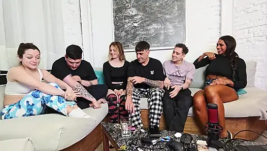 3 vs 3! Truth or dare? Game night with friends turns into amateur orgy!