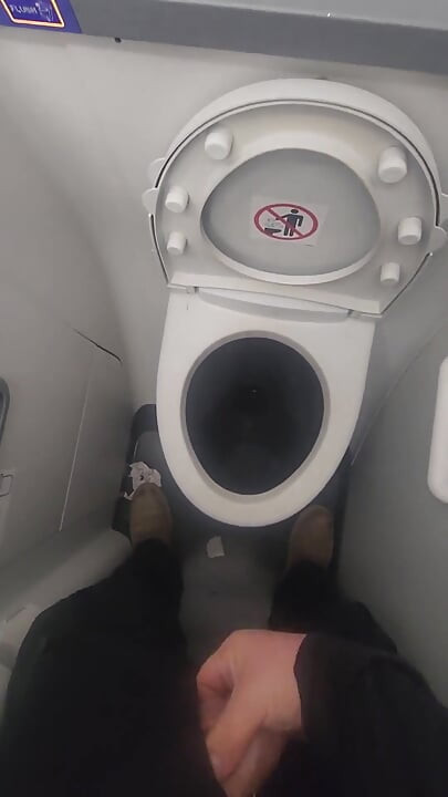 Airplane Bathroom Jerk and Cum.