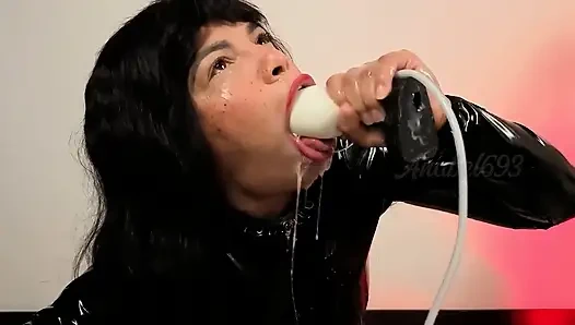 Latex Fetish Condom in My Horny Mouth, I Swallow a Toy with a Condom and Explode Semen