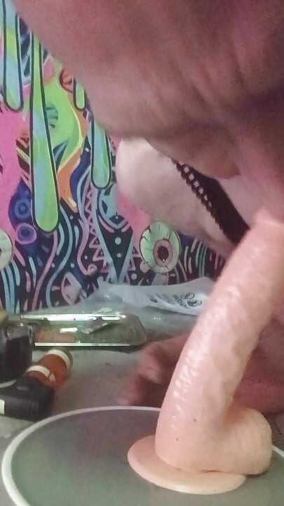 Playing with my vibrating buttplug and cock ring while deepthroating my big dildo