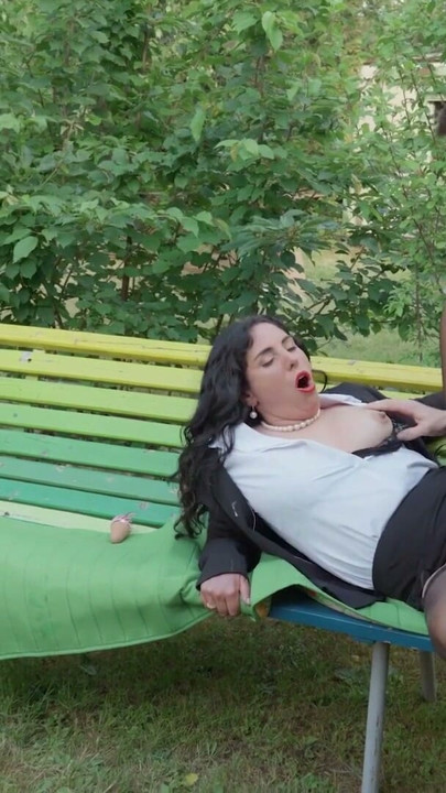 VIP4K. Mommy Pleasures Herself with a Vibrator in the Backyard | Clip 3