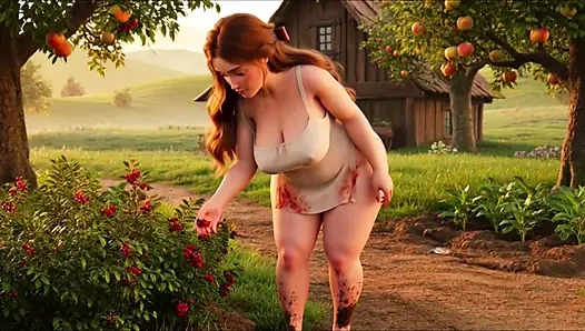 Beautiful Young Medieval Peasant Woman Bathes in Stream Then Sunbathes Nude Under Warm Sun in Lush Countryside