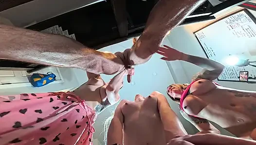 Three Girlfriends Doing Housework or Sucking Dick?