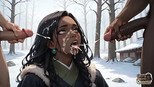 Zenci, azgın, sürtük ve dağınık ilk kez kar yağışlı bir köyde.