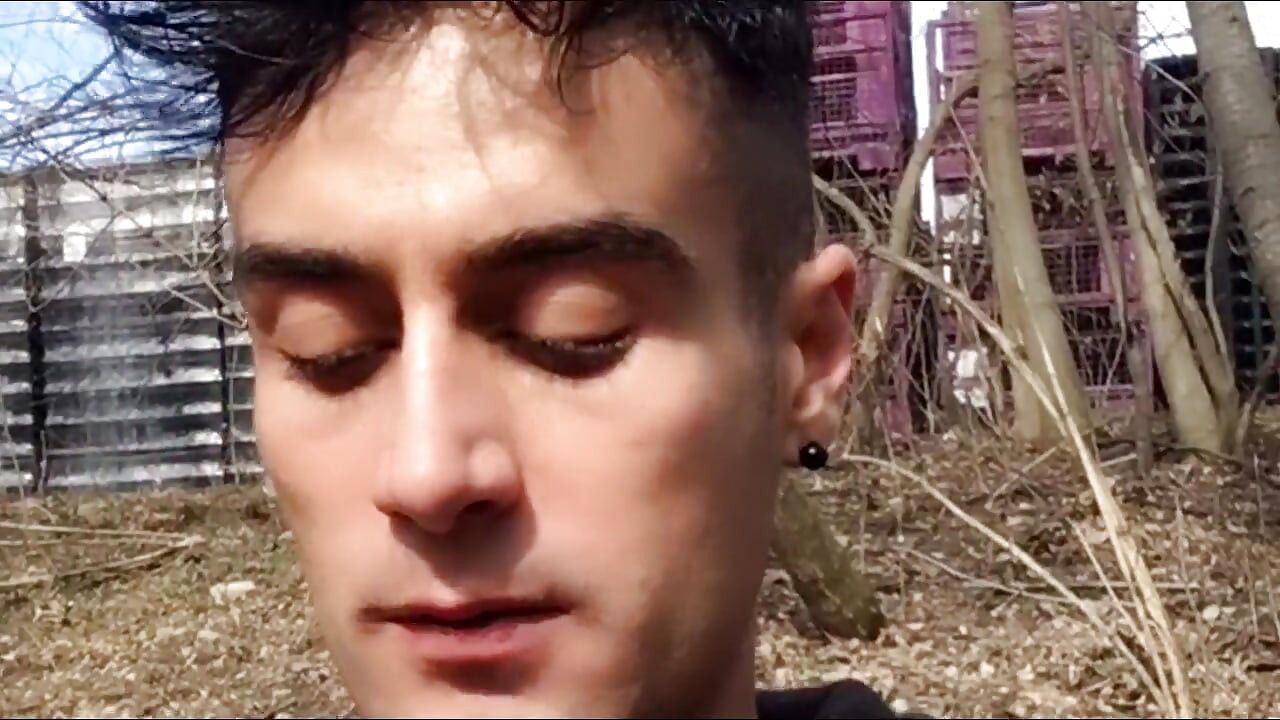 Chewing and Swallowing Own Cum Outdoor