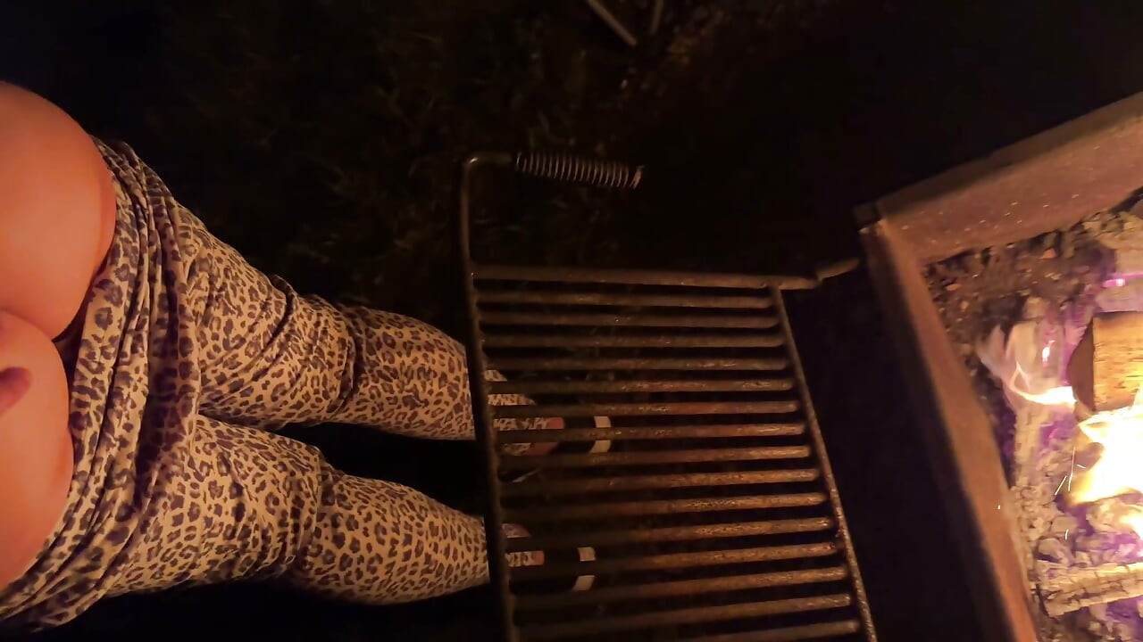 Wife caught masturbating in public restroom, then fucked by the campfire