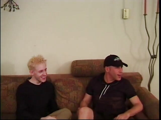 Blonde twink and guy in cap have a threesome with a sexy blonde slut