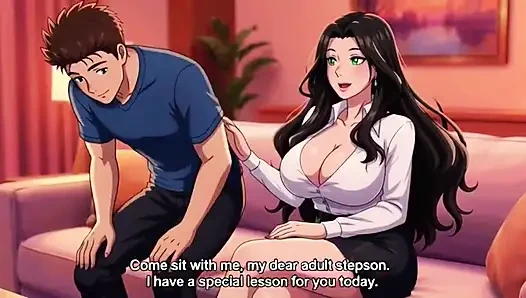 Stiefmutter bringt seinem stiefsohn bei, wie man große natürliche titten 3D Anime verführt