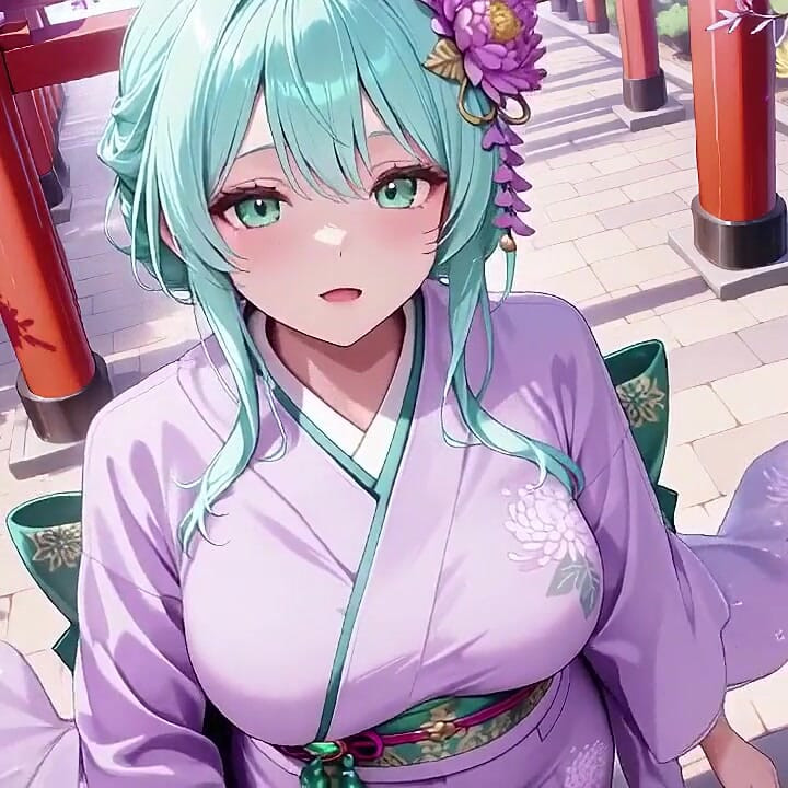 Purple Kimono Goddess! Can't Handle the Wetness Under the Red Torii Gate