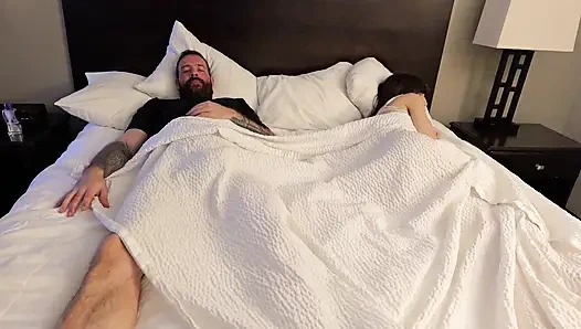 Stepmom and Stepson Sharing bed in Hotel Room, risky move leaves MILF Stepmom Creampied