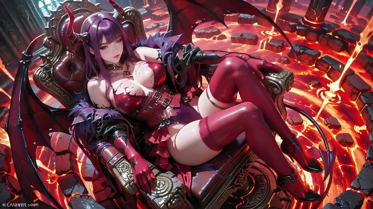 Purple-haired Demon Queen! a Forbidden Feast on the Magma Throne, Red-black Armor Clinging to Scorching Skin!