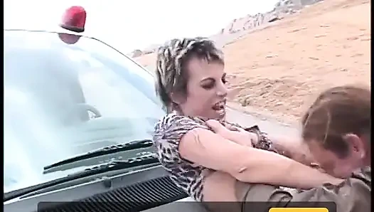 Eager short hair slut gets drilled on a bench outdoors