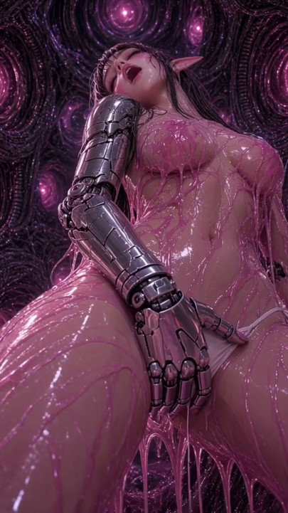 3d anime elf masturbates in pink slime, half cyborg arm | Clip 1