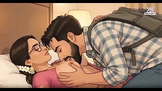 Azgın Hintli kadın sari içinde domalarak emiyor ve sert sikiliyor