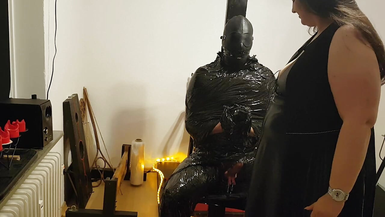 Foil Bondage Slave Part 2 - Cling Film Mummified and Edged to Madness