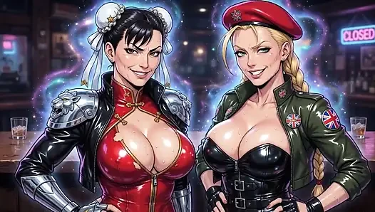 Chun Li ve Cammy ateşli göğüs dekoltesi