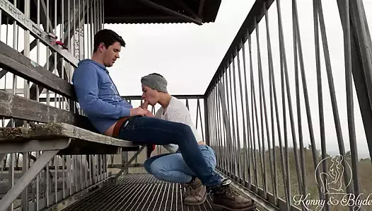 Almost getting caught fucking on a public observation tower over the forest