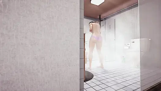 Stepson Jerking Cock While Watching Japanese Stepmom Masturbating Pussy In Bathroom