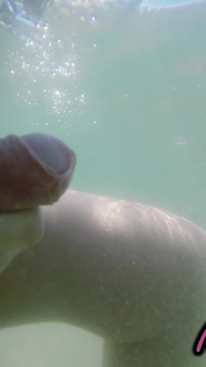 We Got Caught! My Teacher Handjobs My Cock Underwater on Nude Beach