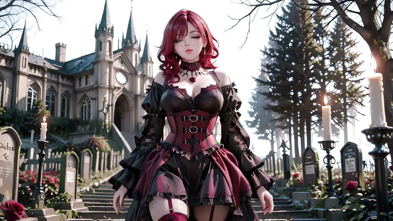Pulang buhok na Gothic Muse: Isang ipinagbabawal na pagtatagpo sa madilim na sementeryo.