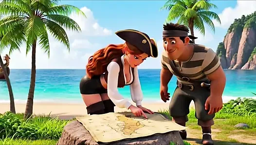 Şehvetli korsan macerası: tropikal sığınağı inşa ediyor (yapay zeka tarafından yaratılmış)