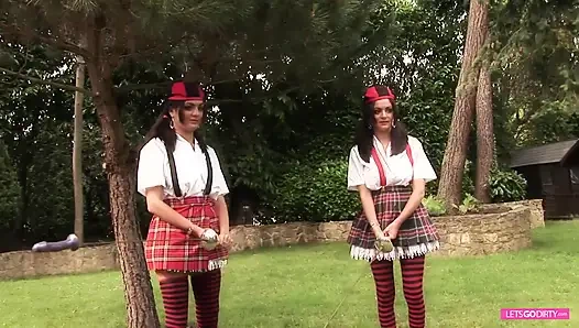 Orgy cosplay fuck with blonde bitch and brunette twins