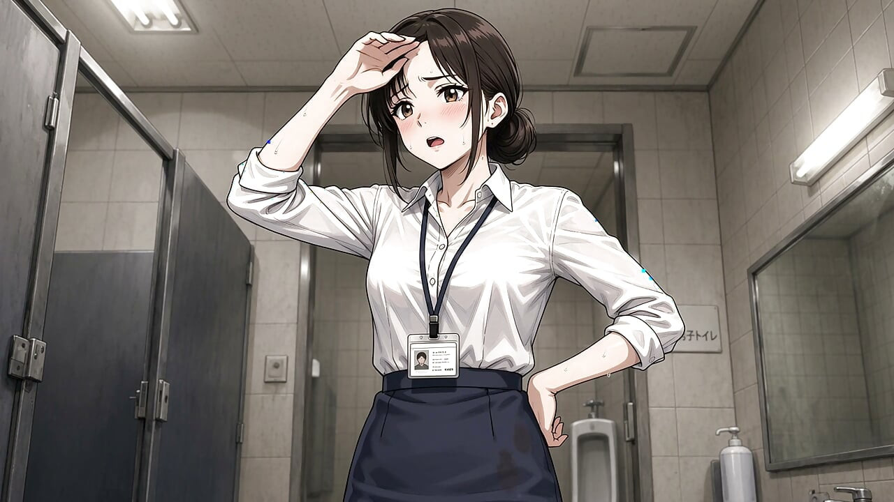 Office lady pees inside the men's restroom
