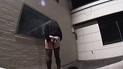 TV CD Fabiola taking chances outdoors wanking for a video wearing nylons slapping her sissy cd ass