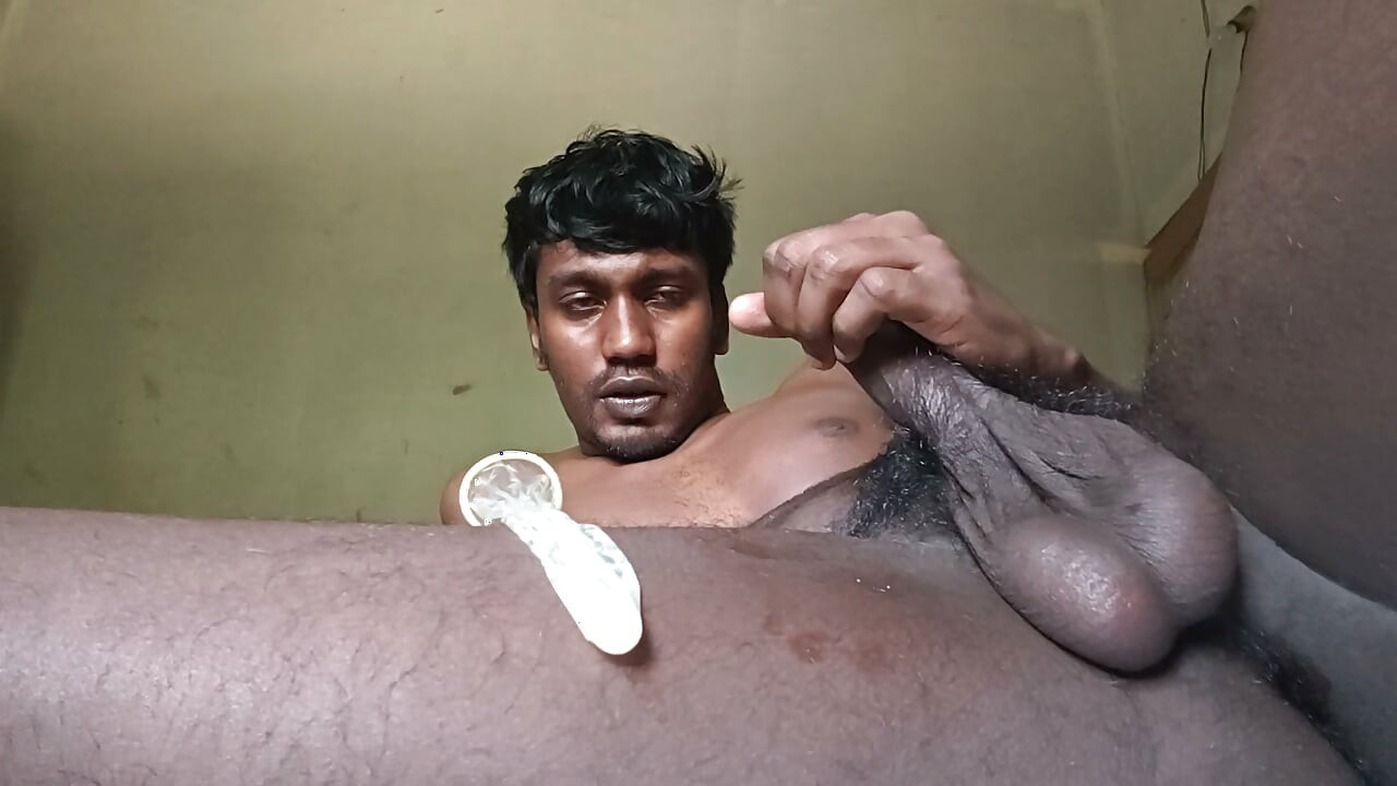 Playing with my balls and black dick (cumming with condom)