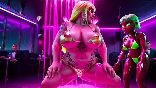 Киберпанк, неоновый масляный тверк: обнаженные сладострастные танцы со спиной 2034