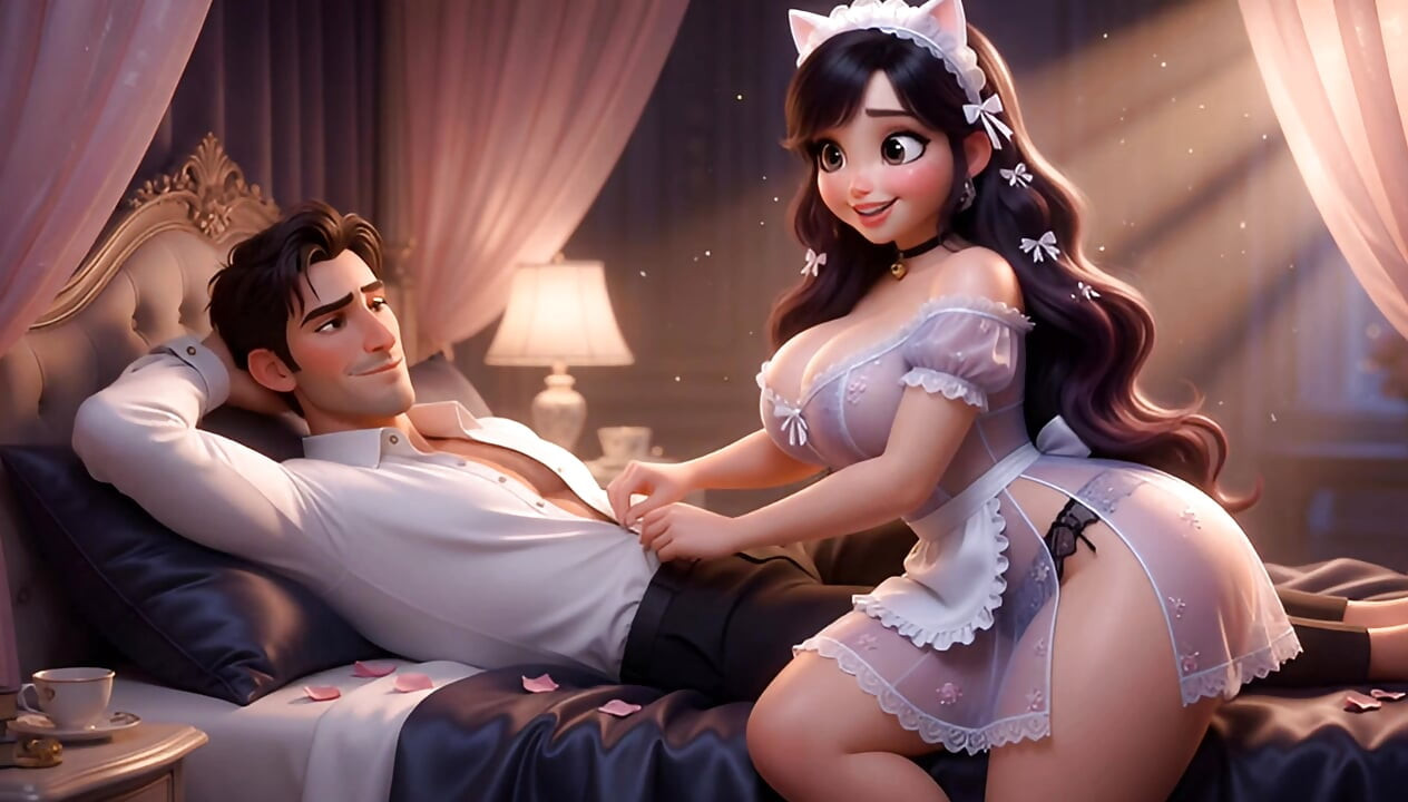 Obedient Maid Pleases Her Young Master (AI generated))